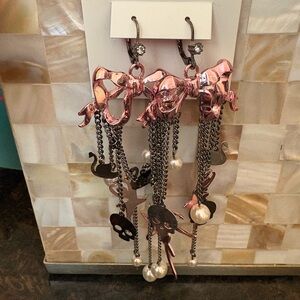 Betsey Johnson Pink Bow and Skull Earrings